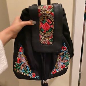 Embroidered drawstring backpack